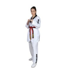 HAŞADO Taekwondo Nakışlı Pum Kırmızı Siyah Kuşak (Türkçe ve Korece Nakışlı Taekwondo Yazılı)