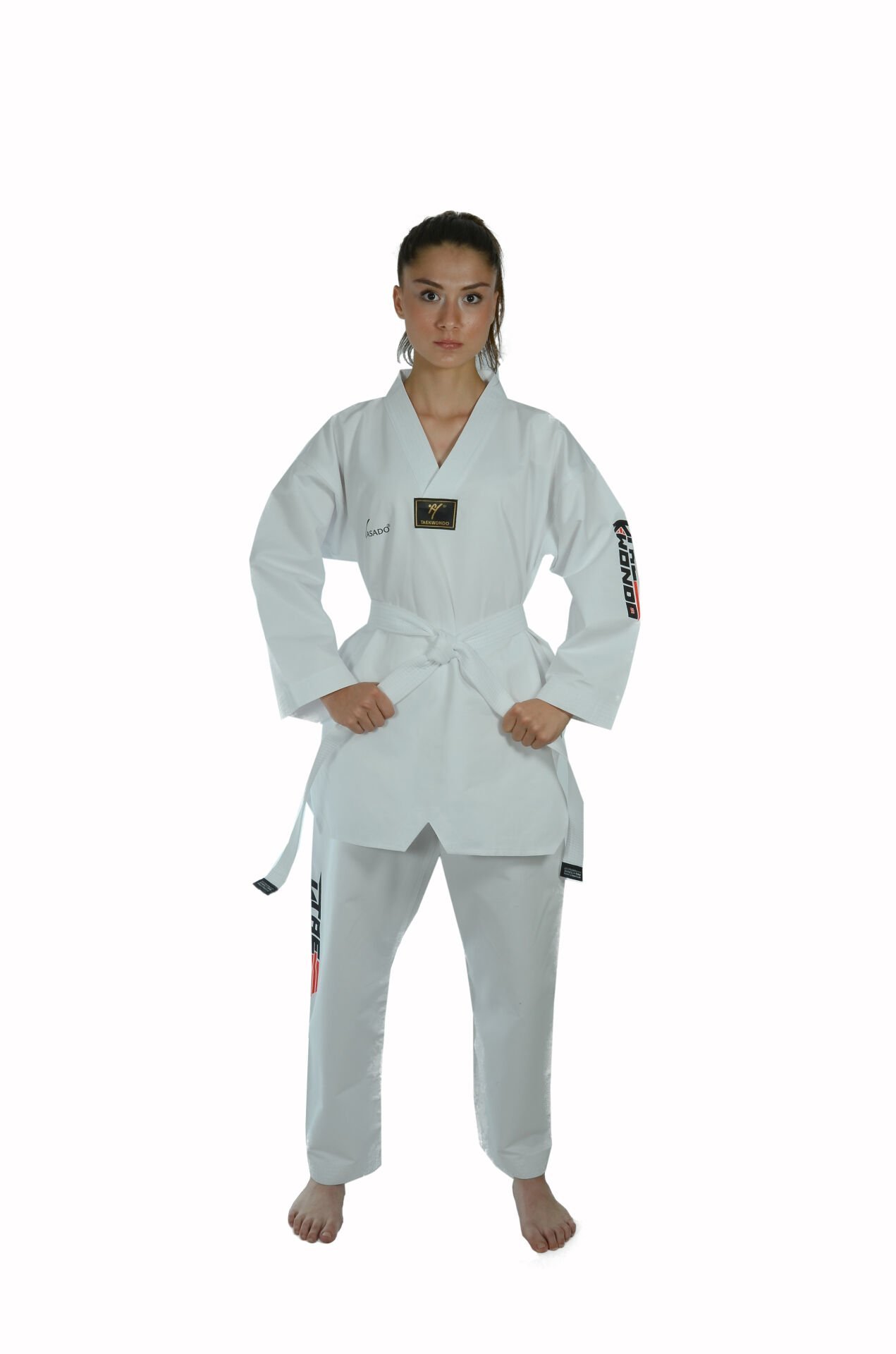 HAŞADO Taekwondo Beyaz Yaka Fitilli Acemi Elbise