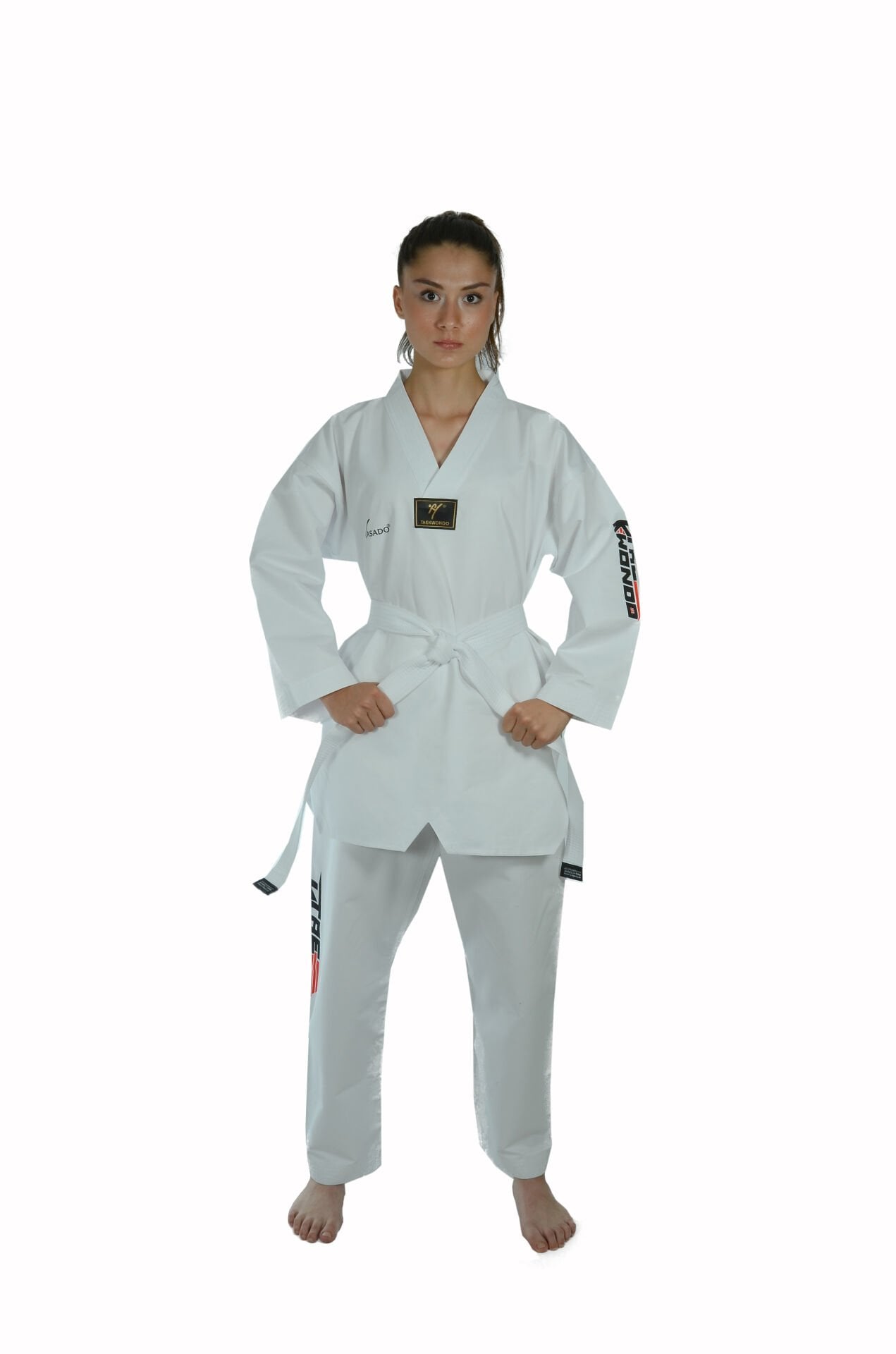 HAŞADO Taekwondo Beyaz Yaka Fitilli Acemi Elbise